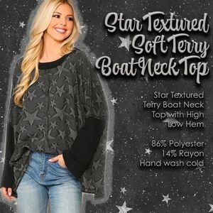 Star Textured Soft Terry Boat Neck Top